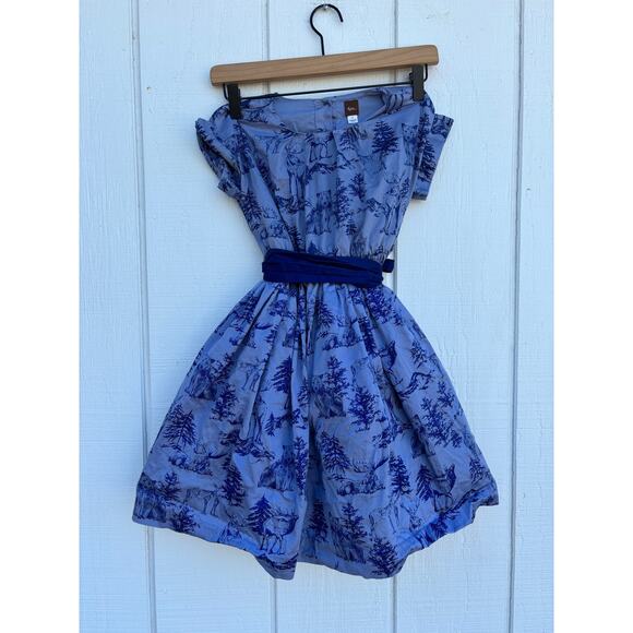 Tea Collection Dress, Blue Winter Scene, Holiday‎ Dress, Lined, Size 8 - Picture 1 of 10